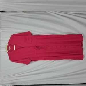 Rokoko Button Front Tie Waist Short Sleeve Midi Dress Pocket Reddish Size Medium